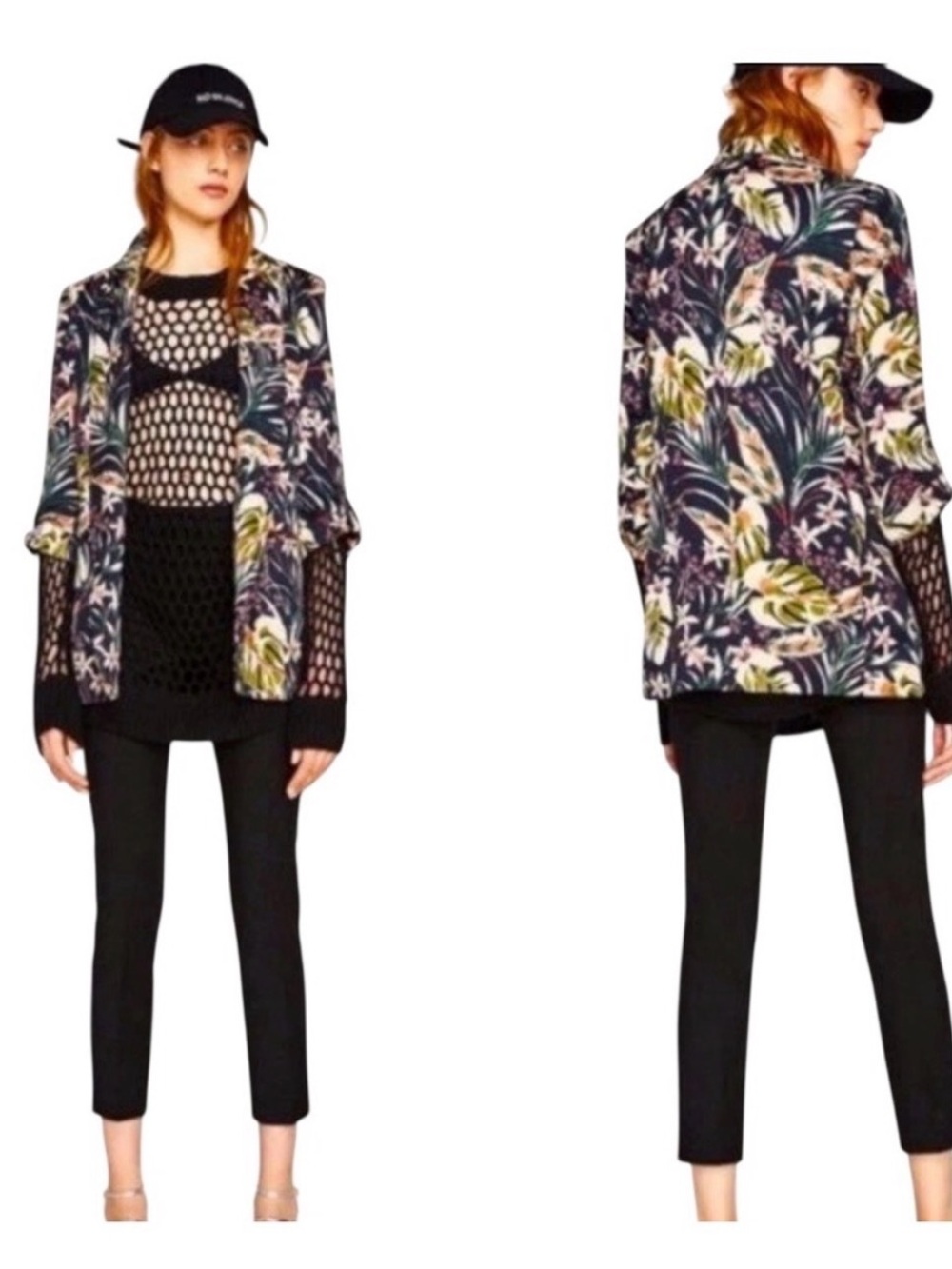 Zara Basic Tropical Floral
Blazer Open Front 3/4 Sleeve
Navy Satin Effect Small